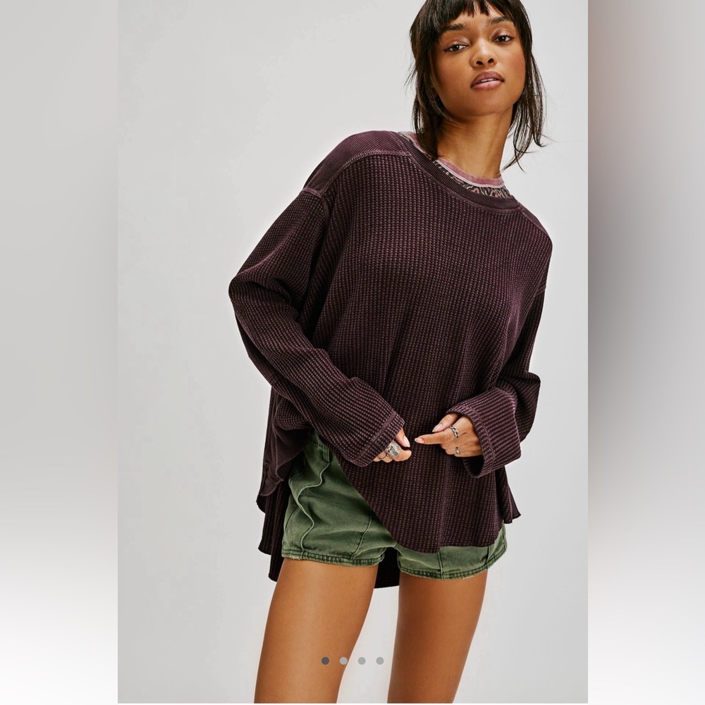 Free People Deep Purple Waffle Knit Sweatshirt